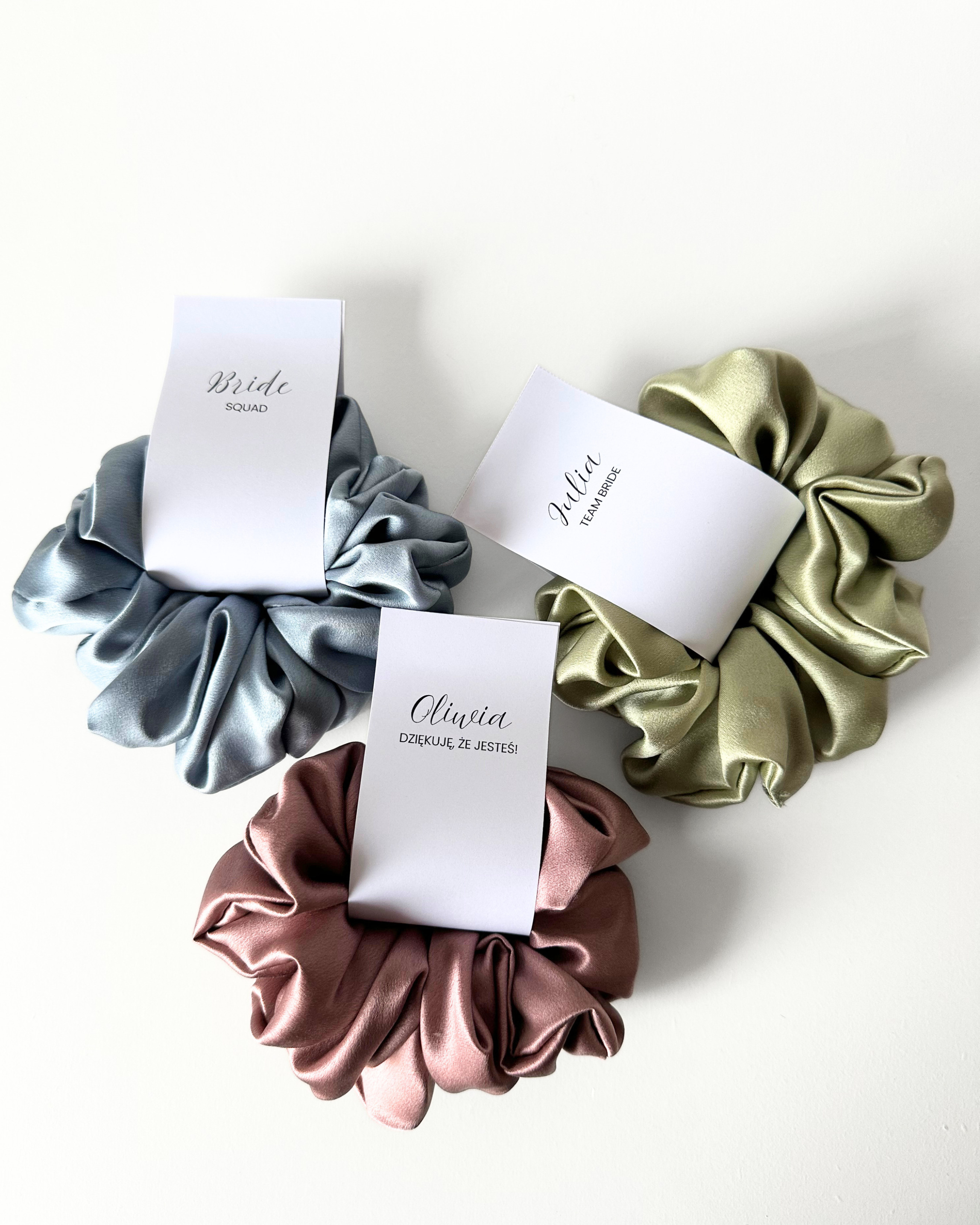 Podziękowania na Wieczór Panieński - Scrunchie z etykietą - Niebieski