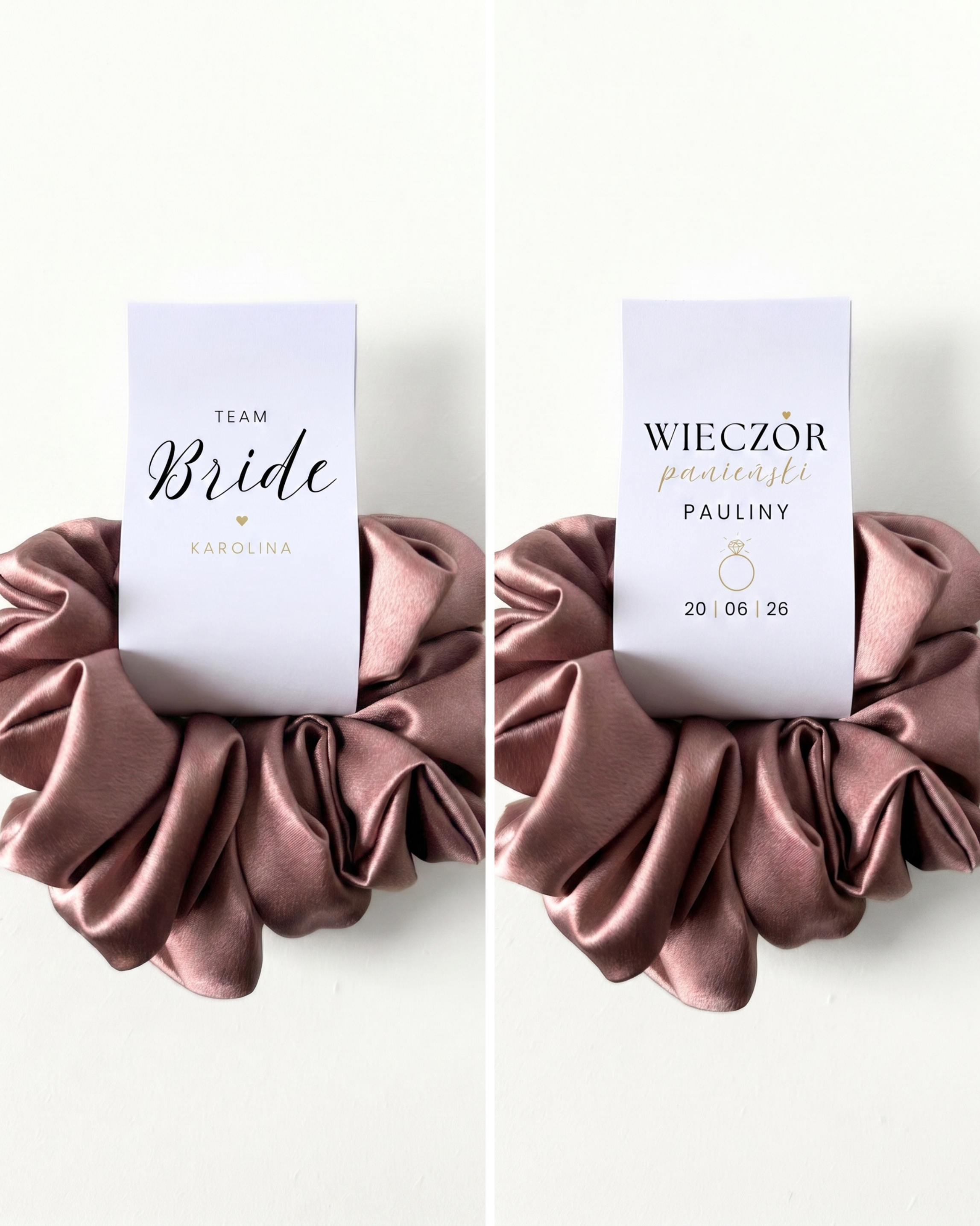 Podziękowania na Wieczór Panieński - Scrunchie z etykietą - Różowy